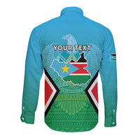 Personalised South Sudan Independence Day Long Sleeve Button Shirt Coat Of Arms With Flag Map - Wonder Print Shop