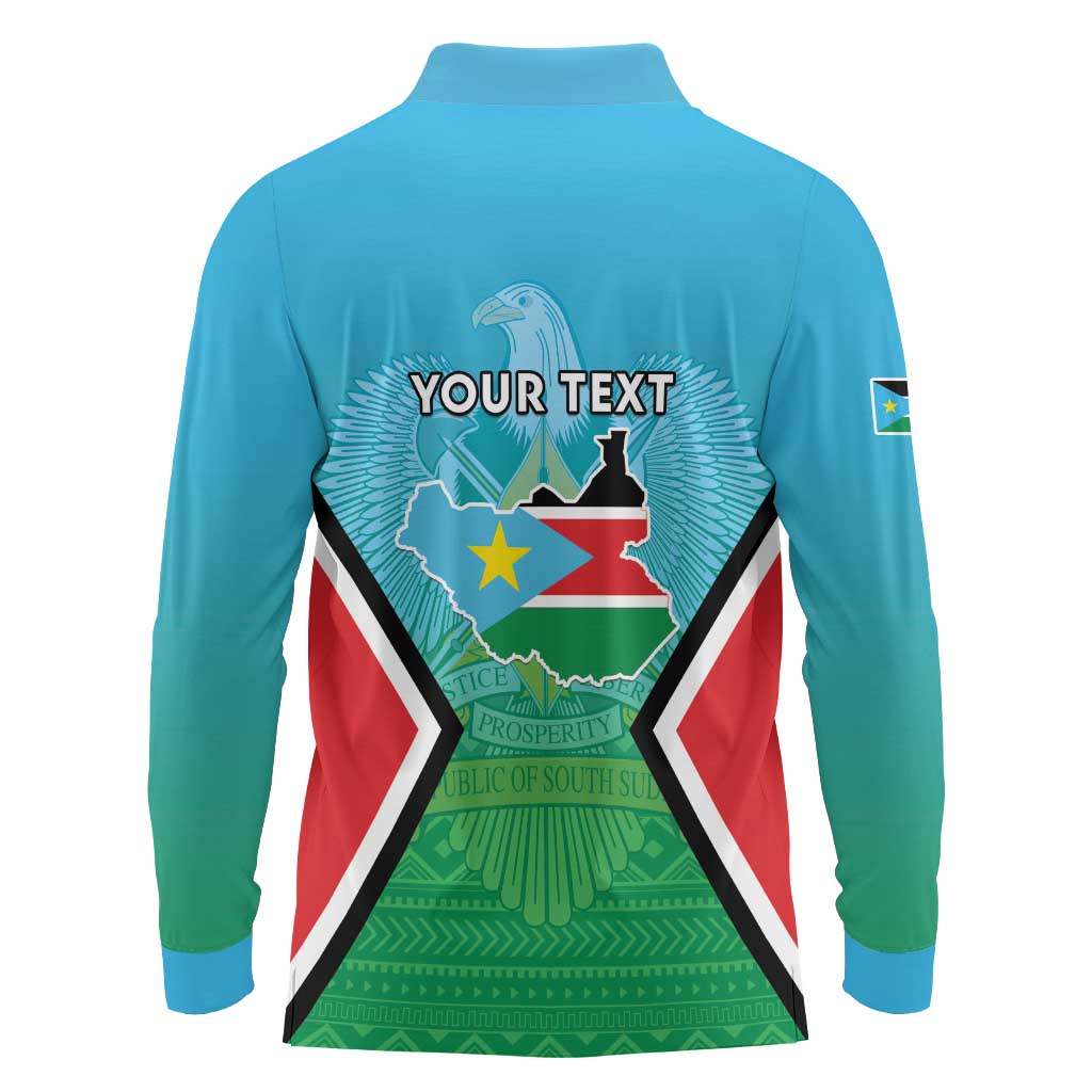 Personalised South Sudan Independence Day Long Sleeve Polo Shirt Coat Of Arms With Flag Map - Wonder Print Shop