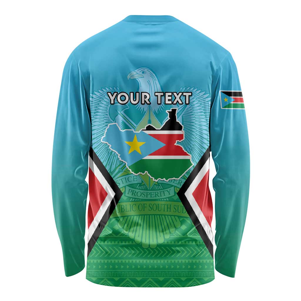 Personalised South Sudan Independence Day Long Sleeve Shirt Coat Of Arms With Flag Map - Wonder Print Shop