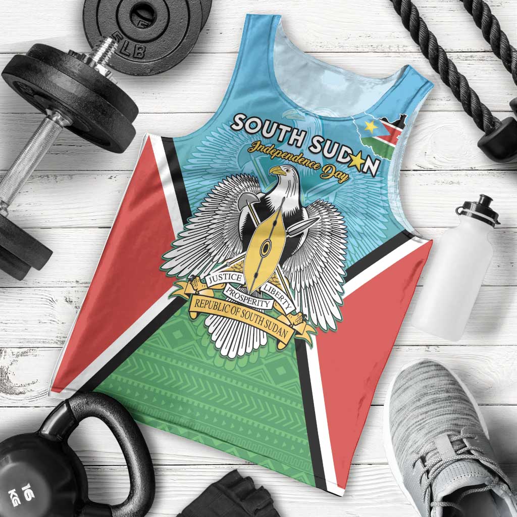 Personalised South Sudan Independence Day Men Tank Top Coat Of Arms With Flag Map - Wonder Print Shop