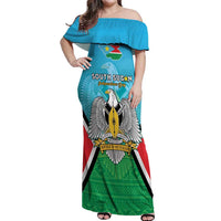 Personalised South Sudan Independence Day Off Shoulder Maxi Dress Coat Of Arms With Flag Map - Wonder Print Shop