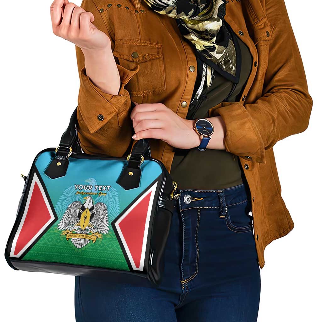 Personalised South Sudan Independence Day Shoulder Handbag Coat Of Arms With Flag Map