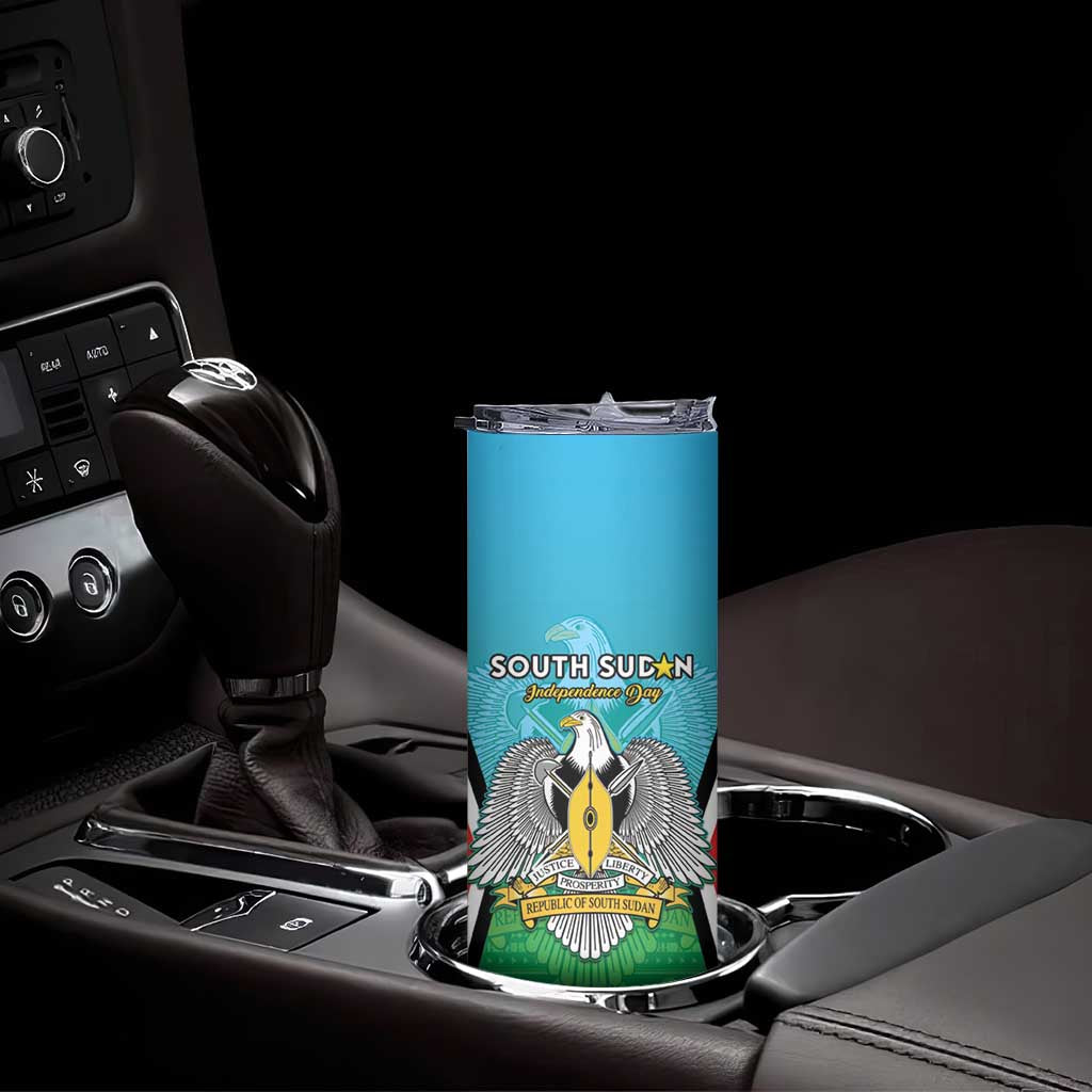 Personalised South Sudan Independence Day Skinny Tumbler Coat Of Arms With Flag Map - Wonder Print Shop
