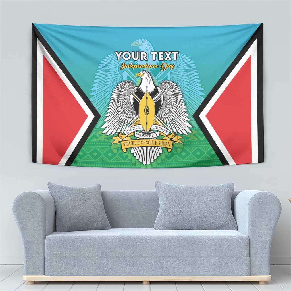 Personalised South Sudan Independence Day Tapestry Coat Of Arms With Flag Map - Wonder Print Shop