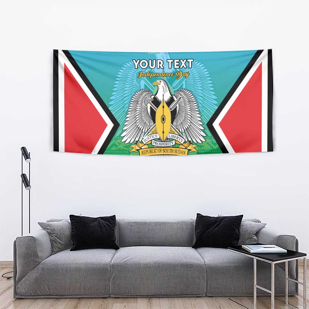 Personalised South Sudan Independence Day Tapestry Coat Of Arms With Flag Map - Wonder Print Shop