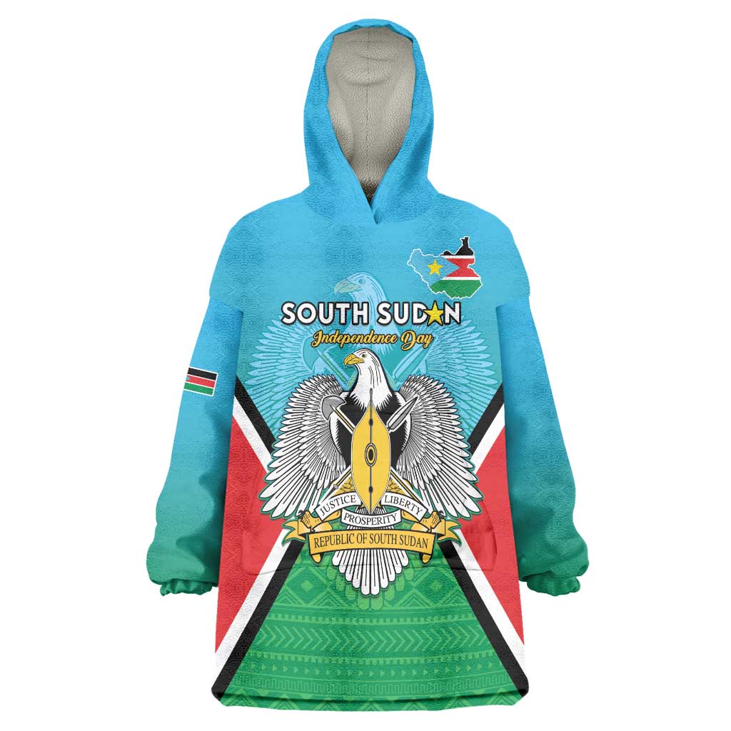 Personalised South Sudan Independence Day Wearable Blanket Hoodie Coat Of Arms With Flag Map - Wonder Print Shop