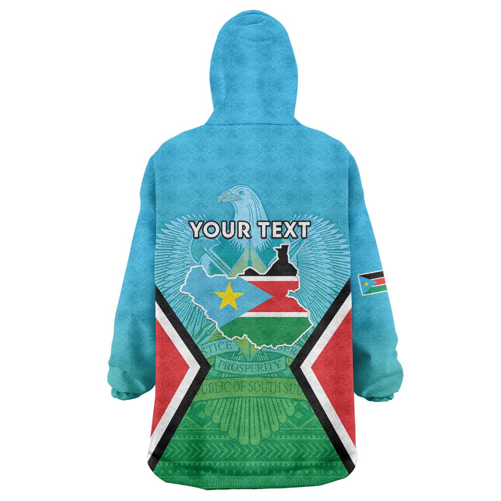 Personalised South Sudan Independence Day Wearable Blanket Hoodie Coat Of Arms With Flag Map - Wonder Print Shop