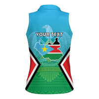 Personalised South Sudan Independence Day Women Sleeveless Polo Shirt Coat Of Arms With Flag Map - Wonder Print Shop