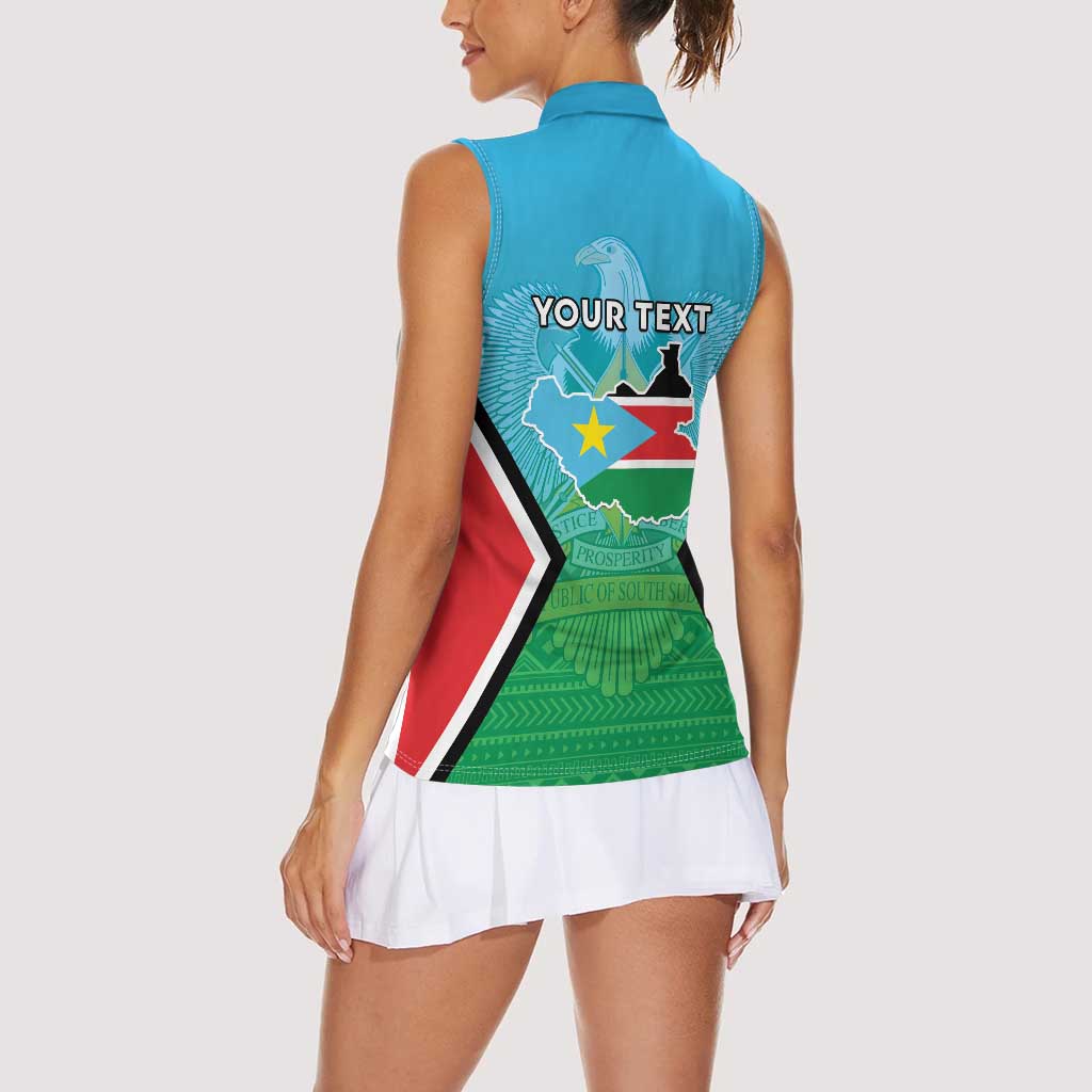 Personalised South Sudan Independence Day Women Sleeveless Polo Shirt Coat Of Arms With Flag Map - Wonder Print Shop