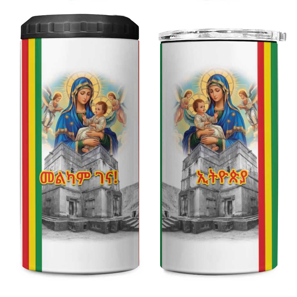 Ethiopian Christmas 4 in 1 Can Cooler Tumbler Saint Mary Lalibela Churches - Wonder Print Shop