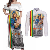 Ethiopian Christmas Couples Matching Off Shoulder Maxi Dress and Long Sleeve Button Shirt Saint Mary Lalibela Churches - Wonder Print Shop