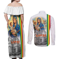 Ethiopian Christmas Couples Matching Off Shoulder Maxi Dress and Long Sleeve Button Shirt Saint Mary Lalibela Churches - Wonder Print Shop
