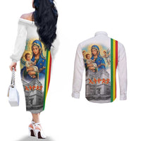 Ethiopian Christmas Couples Matching Off The Shoulder Long Sleeve Dress and Long Sleeve Button Shirt Saint Mary Lalibela Churches