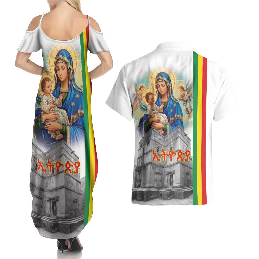 Ethiopian Christmas Couples Matching Summer Maxi Dress and Hawaiian Shirt Saint Mary Lalibela Churches - Wonder Print Shop