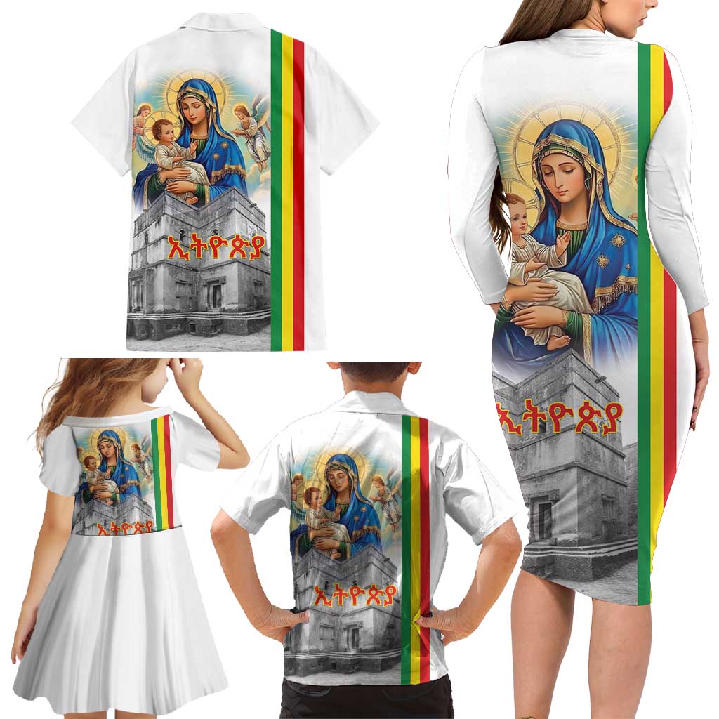 Ethiopian Christmas Family Matching Long Sleeve Bodycon Dress and Hawaiian Shirt Saint Mary Lalibela Churches - Wonder Print Shop