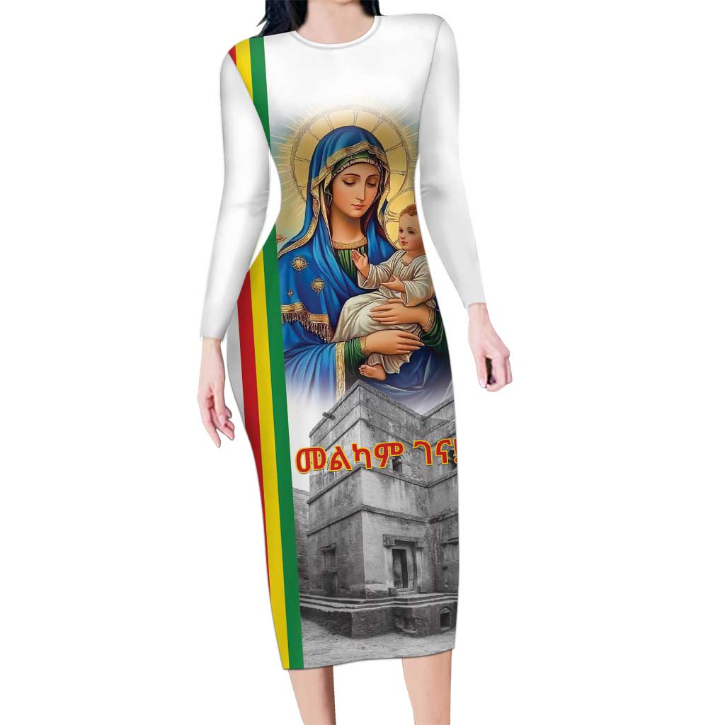 Ethiopian Christmas Family Matching Long Sleeve Bodycon Dress and Hawaiian Shirt Saint Mary Lalibela Churches - Wonder Print Shop