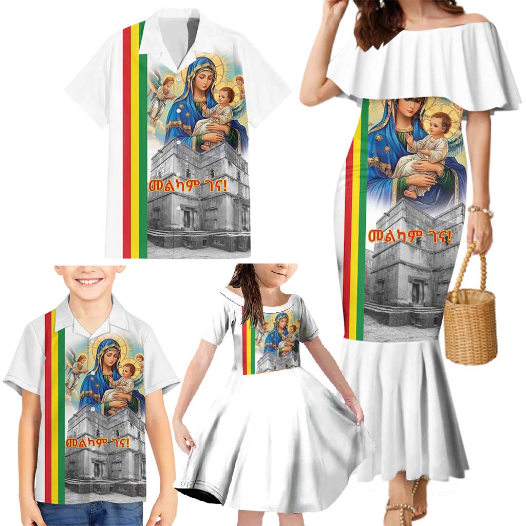 Ethiopian Christmas Family Matching Mermaid Dress and Hawaiian Shirt Saint Mary Lalibela Churches - Wonder Print Shop