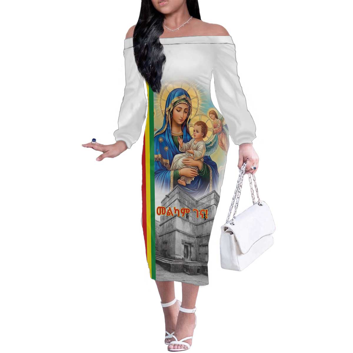 Ethiopian Christmas Family Matching Off The Shoulder Long Sleeve Dress and Hawaiian Shirt Saint Mary Lalibela Churches - Wonder Print Shop