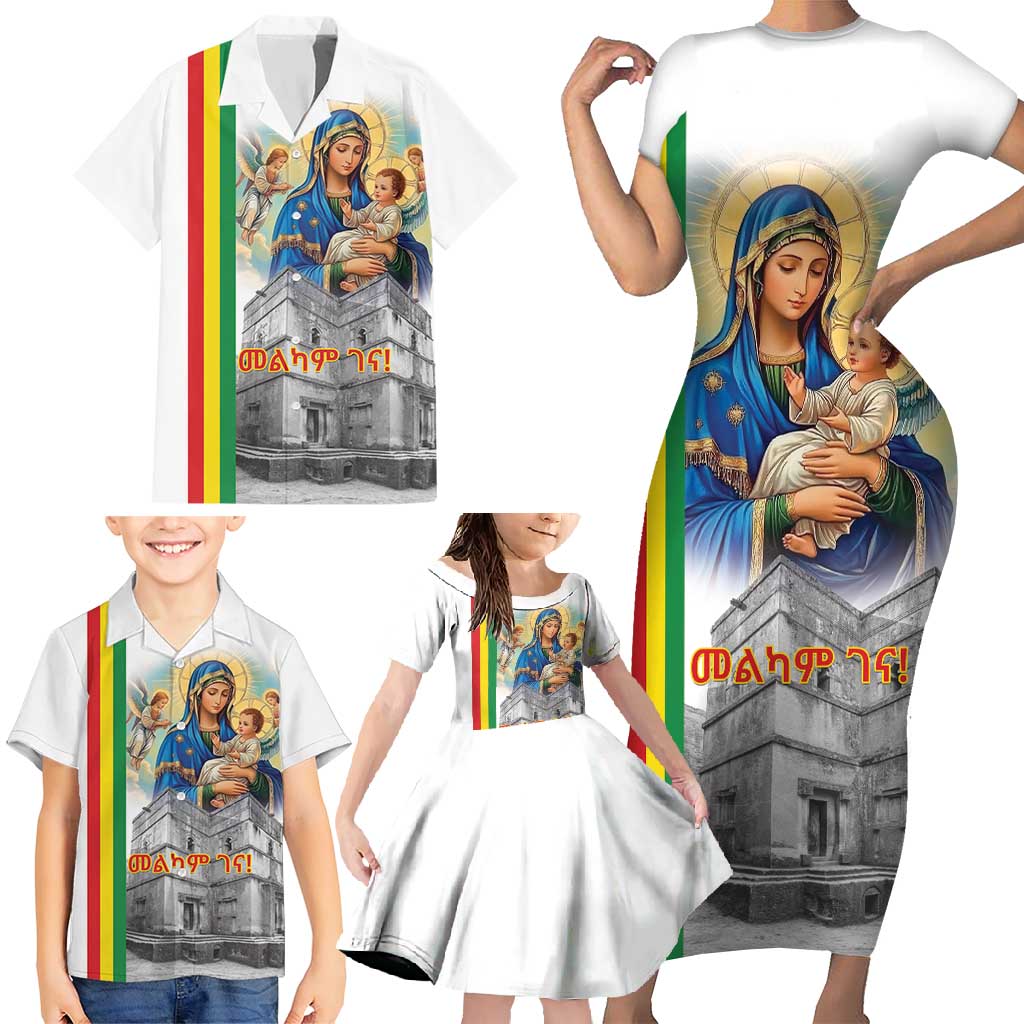 Ethiopian Christmas Family Matching Short Sleeve Bodycon Dress and Hawaiian Shirt Saint Mary Lalibela Churches - Wonder Print Shop