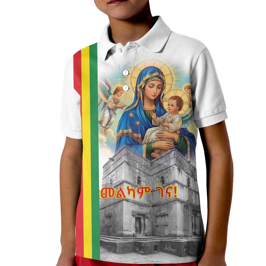 Ethiopian Christmas Kid Polo Shirt Saint Mary Lalibela Churches - Wonder Print Shop