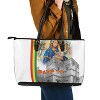 Ethiopian Christmas Leather Tote Bag Saint Mary Lalibela Churches - Wonder Print Shop