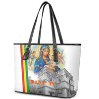 Ethiopian Christmas Leather Tote Bag Saint Mary Lalibela Churches - Wonder Print Shop