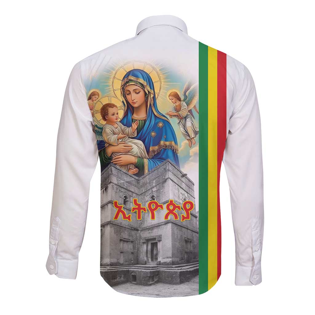 Ethiopian Christmas Long Sleeve Button Shirt Saint Mary Lalibela Churches - Wonder Print Shop