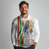 Ethiopian Christmas Long Sleeve Polo Shirt Saint Mary Lalibela Churches - Wonder Print Shop