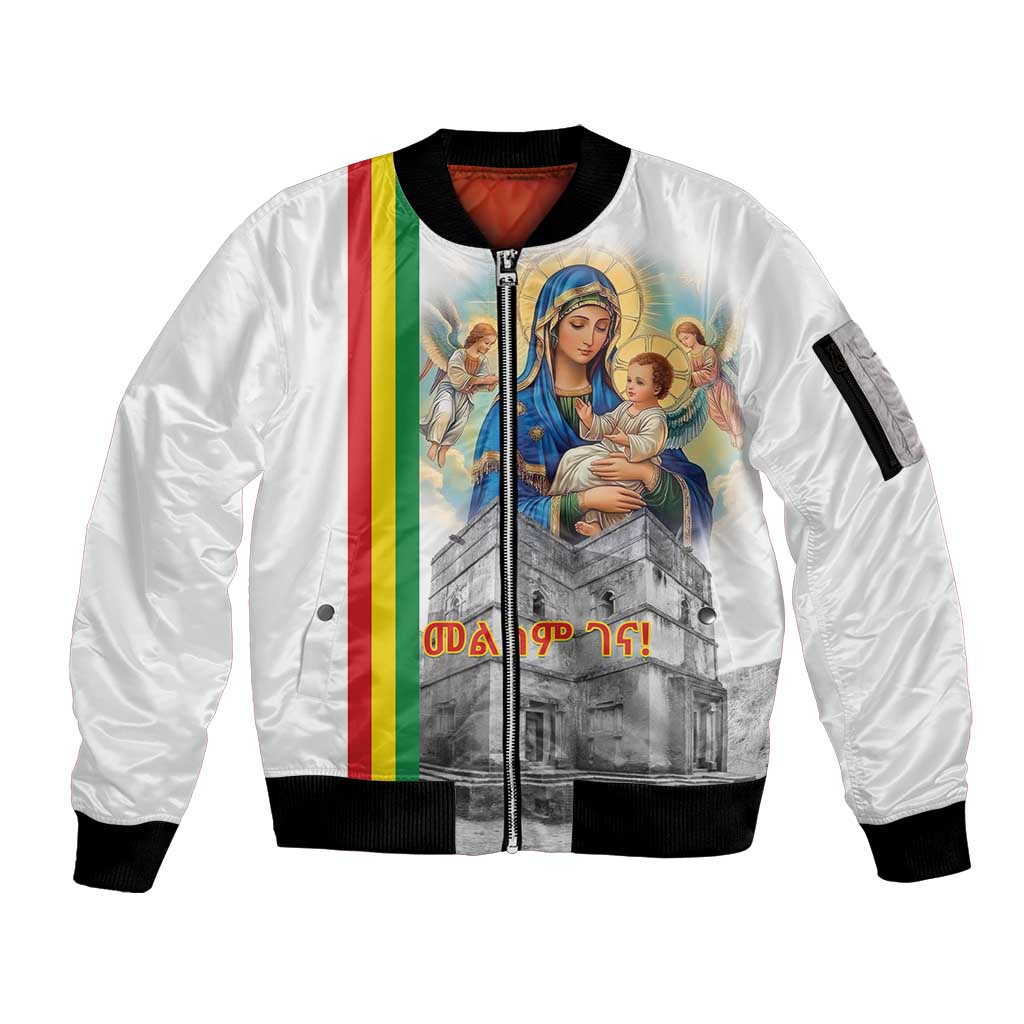 Ethiopian Christmas Sleeve Zip Bomber Jacket Saint Mary Lalibela Churches - Wonder Print Shop