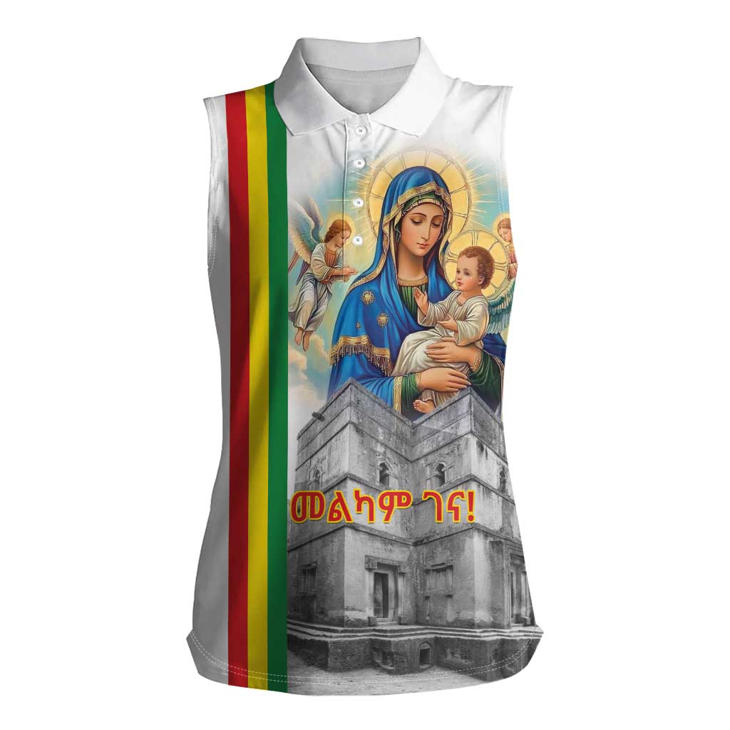 Ethiopian Christmas Women Sleeveless Polo Shirt Saint Mary Lalibela Churches - Wonder Print Shop