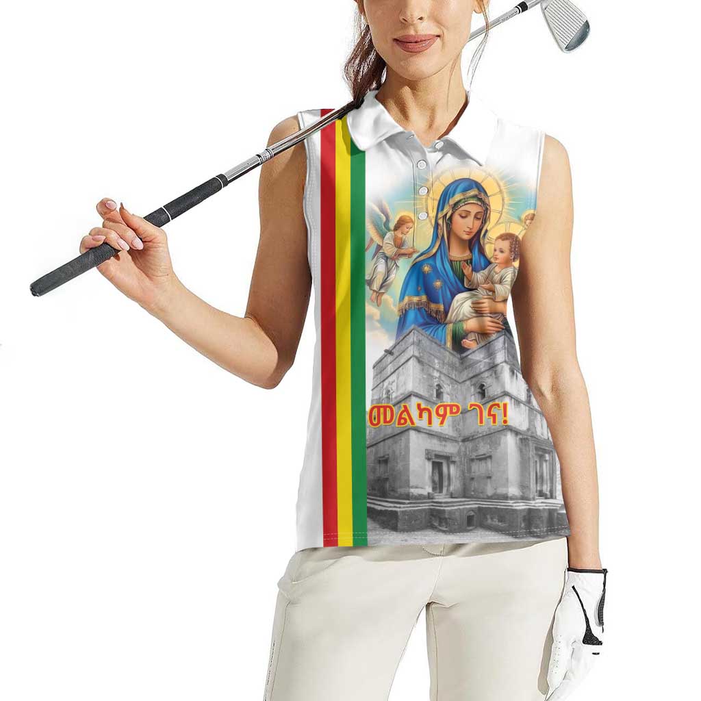 Ethiopian Christmas Women Sleeveless Polo Shirt Saint Mary Lalibela Churches - Wonder Print Shop
