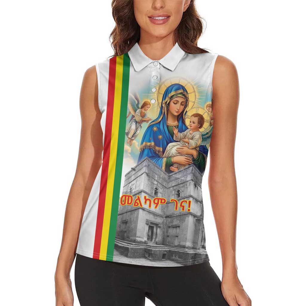 Ethiopian Christmas Women Sleeveless Polo Shirt Saint Mary Lalibela Churches - Wonder Print Shop