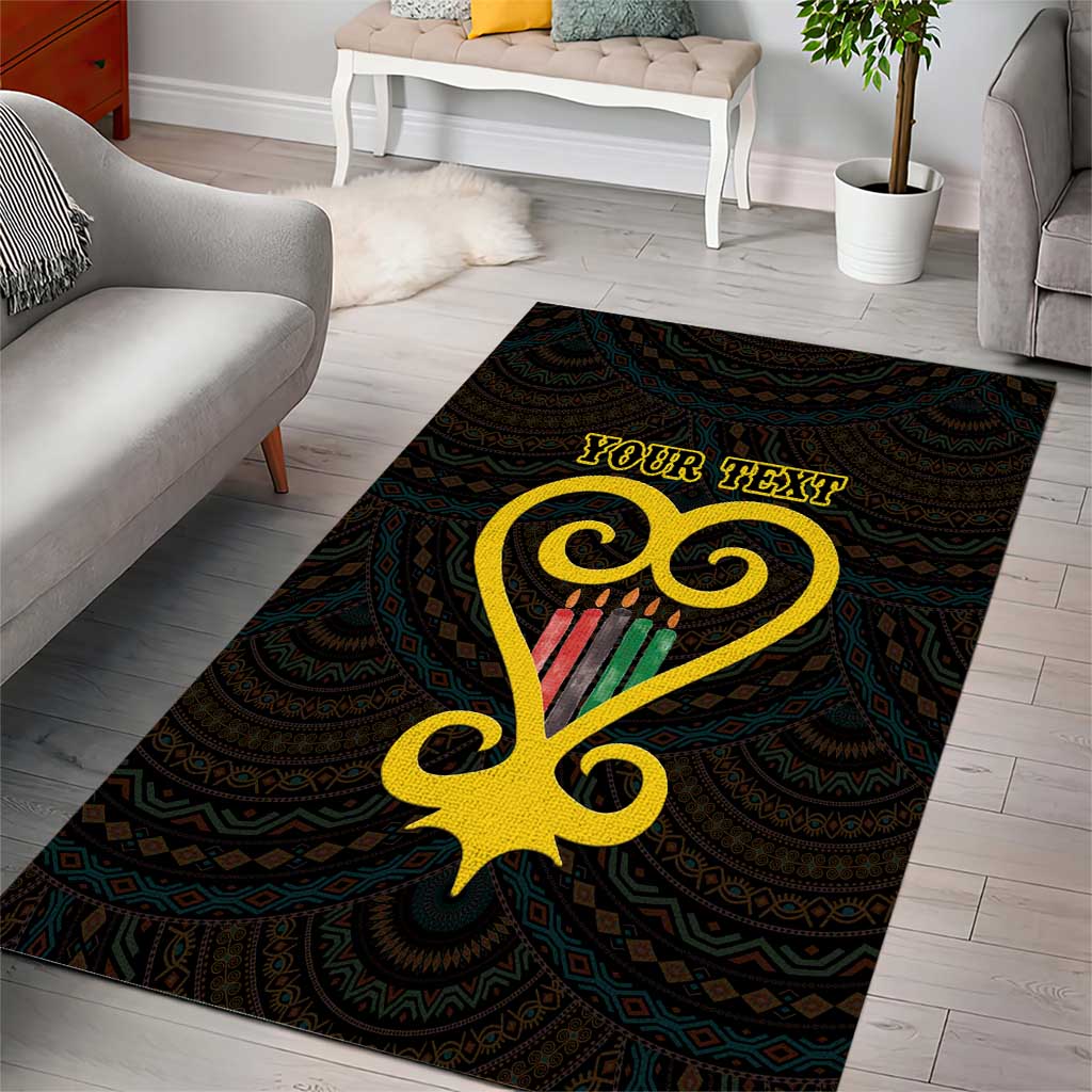 Personalised Happy Black Love Day Area Rug Sankofa Heart With Adinkra Pattern