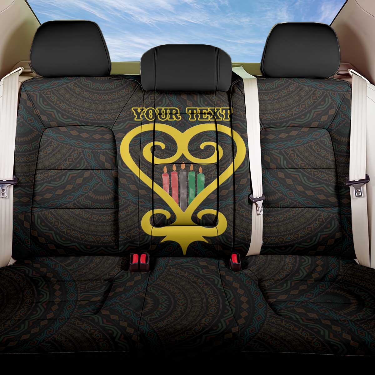 Personalised Happy Black Love Day Back Car Seat Cover Sankofa Heart With Adinkra Pattern
