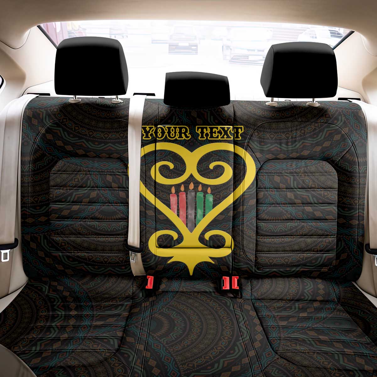 Personalised Happy Black Love Day Back Car Seat Cover Sankofa Heart With Adinkra Pattern