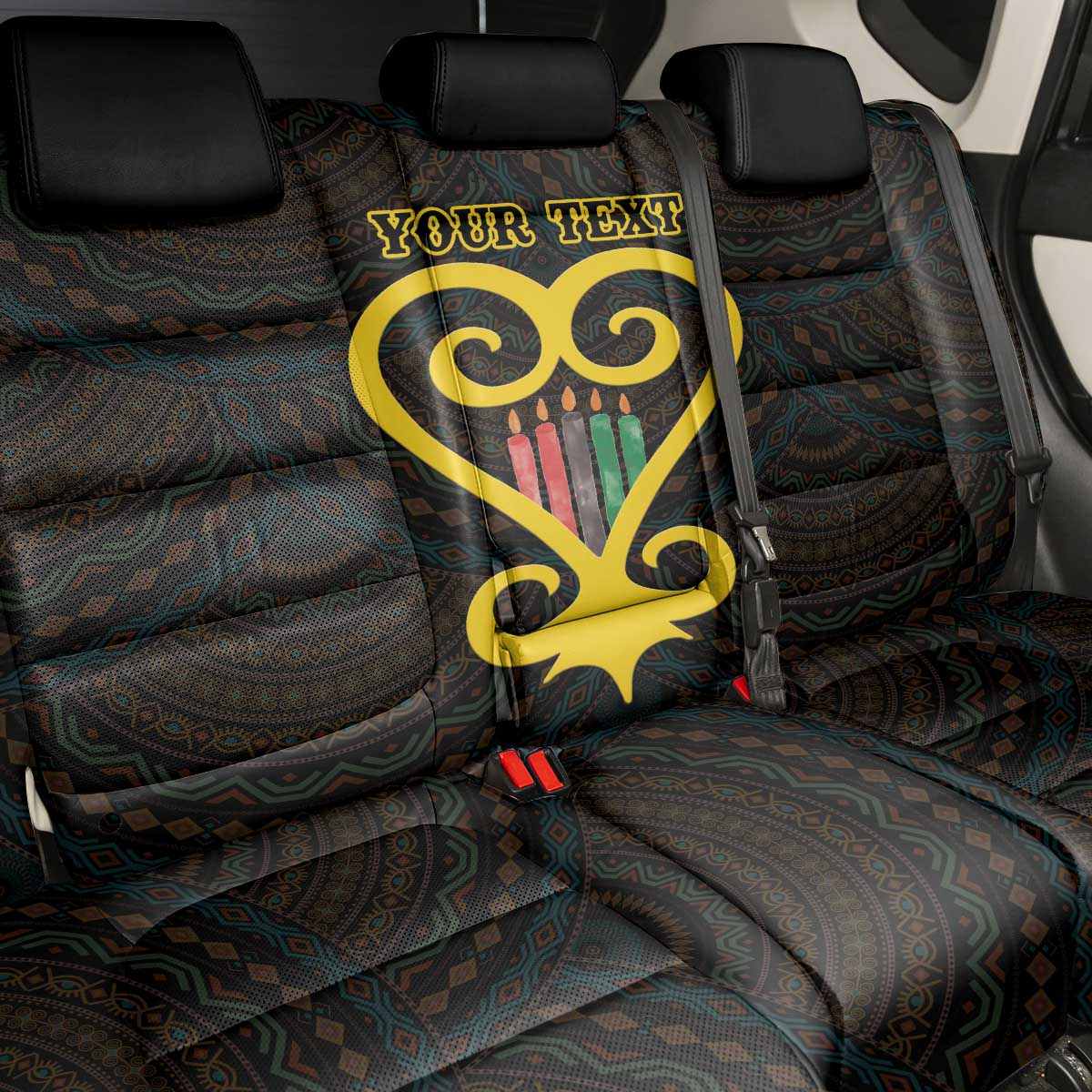 Personalised Happy Black Love Day Back Car Seat Cover Sankofa Heart With Adinkra Pattern