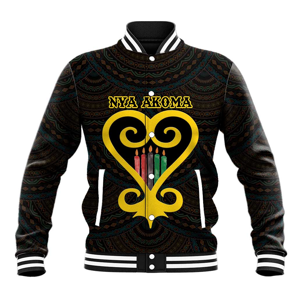 Personalised Happy Black Love Day Baseball Jacket Sankofa Heart With Adinkra Pattern