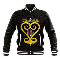 Personalised Happy Black Love Day Baseball Jacket Sankofa Heart With Adinkra Pattern