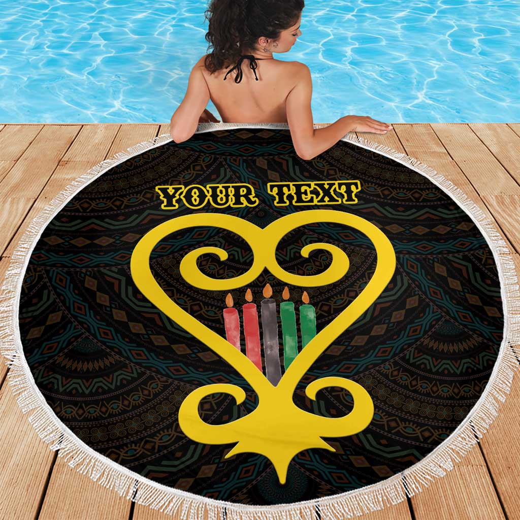 Personalised Happy Black Love Day Beach Blanket Sankofa Heart With Adinkra Pattern