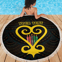 Personalised Happy Black Love Day Beach Blanket Sankofa Heart With Adinkra Pattern