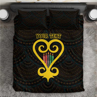 Personalised Happy Black Love Day Bedding Set Sankofa Heart With Adinkra Pattern