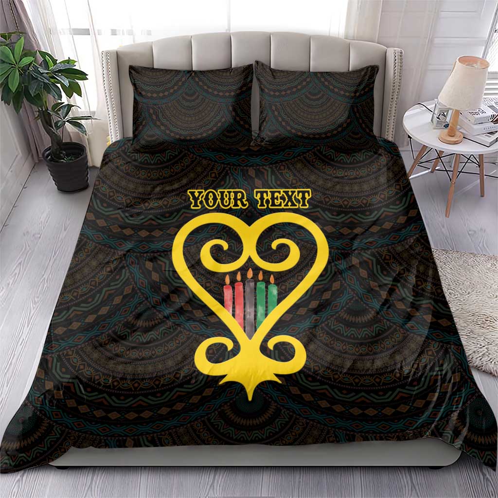 Personalised Happy Black Love Day Bedding Set Sankofa Heart With Adinkra Pattern