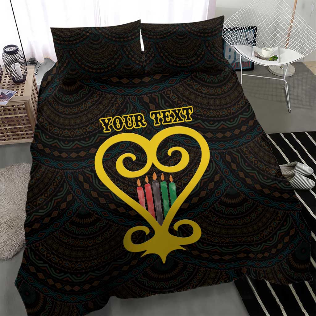 Personalised Happy Black Love Day Bedding Set Sankofa Heart With Adinkra Pattern