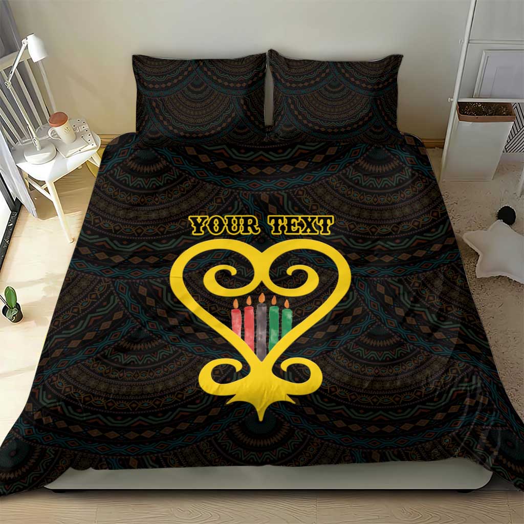 Personalised Happy Black Love Day Bedding Set Sankofa Heart With Adinkra Pattern