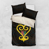 Personalised Happy Black Love Day Bedding Set Sankofa Heart With Adinkra Pattern