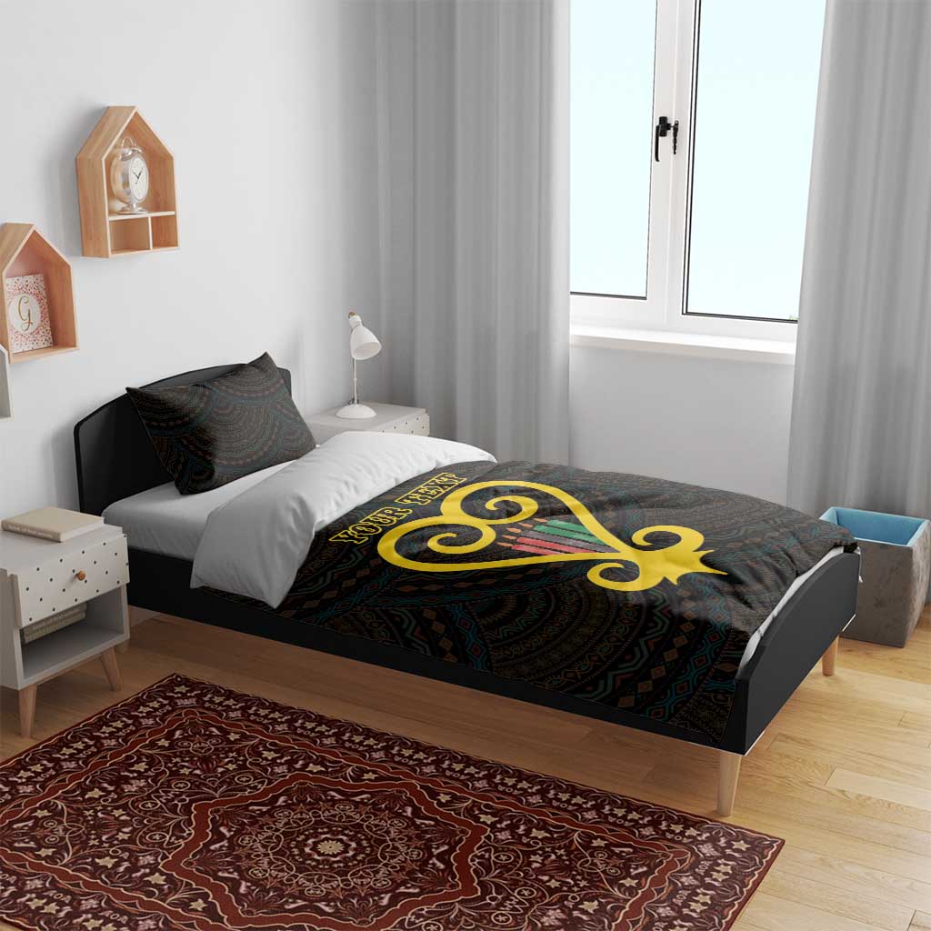 Personalised Happy Black Love Day Bedding Set Sankofa Heart With Adinkra Pattern