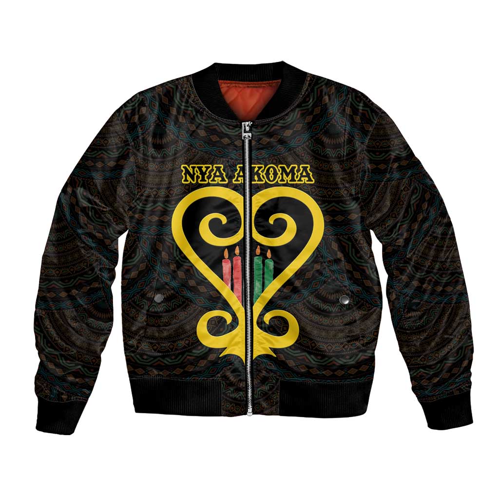 Personalised Happy Black Love Day Bomber Jacket Sankofa Heart With Adinkra Pattern