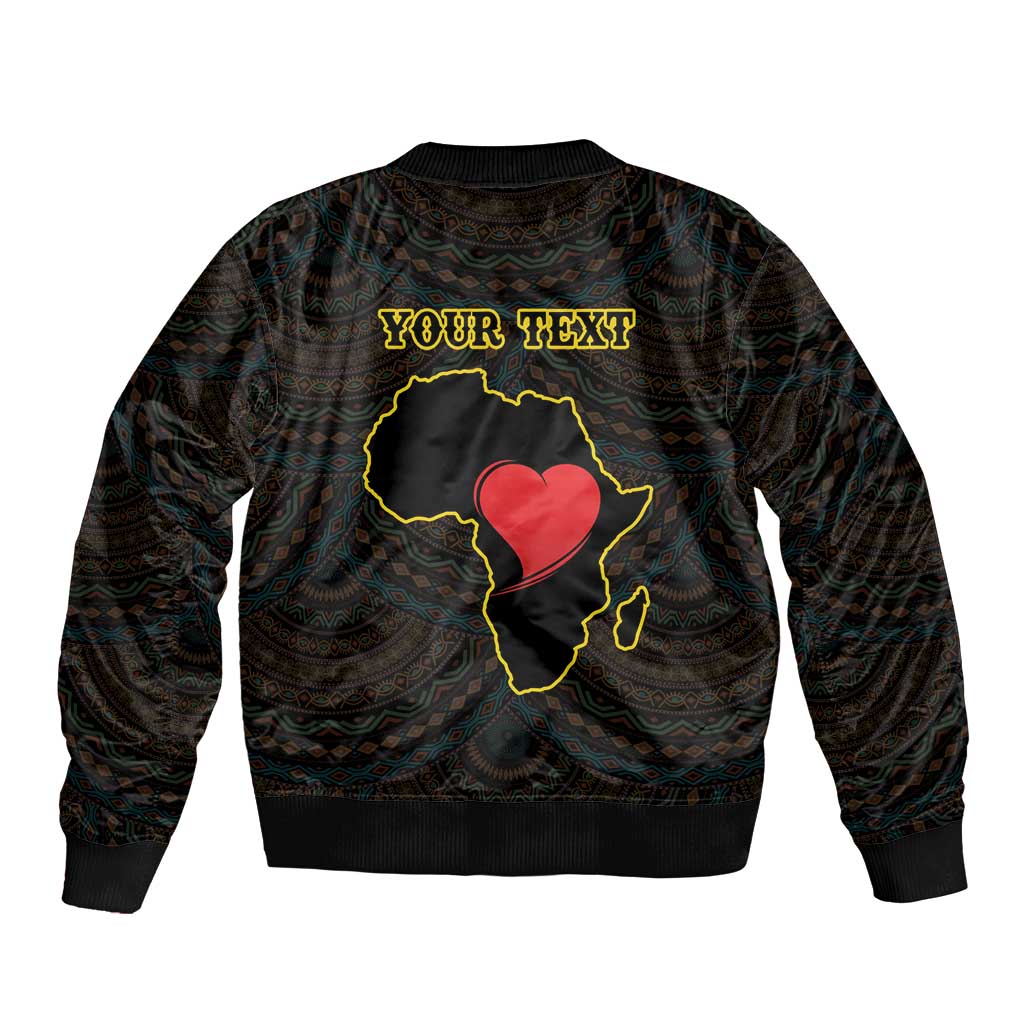 Personalised Happy Black Love Day Bomber Jacket Sankofa Heart With Adinkra Pattern