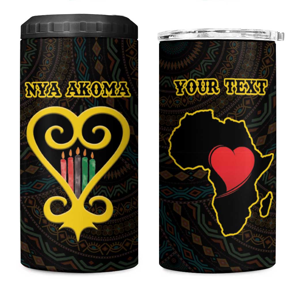 Personalised Happy Black Love Day 4 in 1 Can Cooler Tumbler Sankofa Heart With Adinkra Pattern