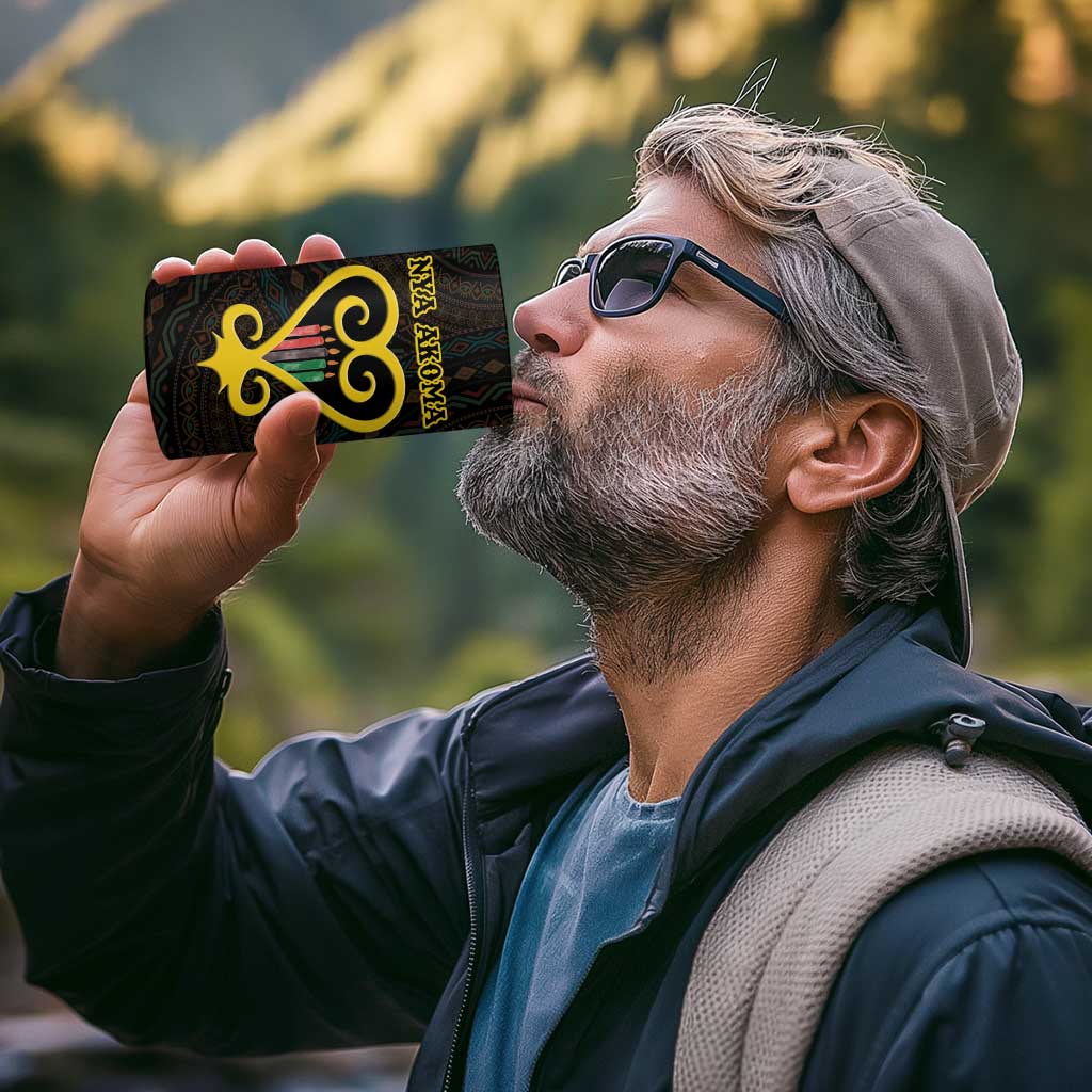 Personalised Happy Black Love Day 4 in 1 Can Cooler Tumbler Sankofa Heart With Adinkra Pattern